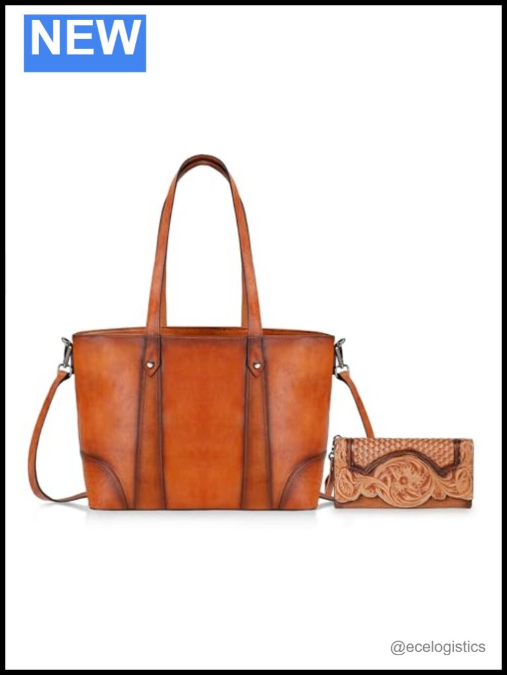 Genuine Leather Women's Wallet & Tote Bag Set with Crossbody Strap